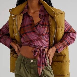 Free People • We the Free • One Way Plaid Wrap Cropped Top Size Large $128